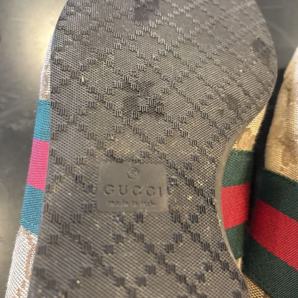 Vintage Gucci 117711 GG Canvas Web Stripe Suede Sneakers Mens US 11.5 Made Italy